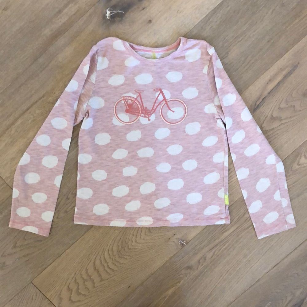 Morgan & Milo Pink Long Sleeve Tee w/ White Polka Dots & Bicycle, Girls 8